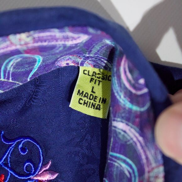 Robert Graham Classic Fit Long Sleeve Shirt Dark Blue Floral Check Men Size L - Picture 8 of 12